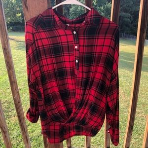 Alya Black and Red Plaid Blouse